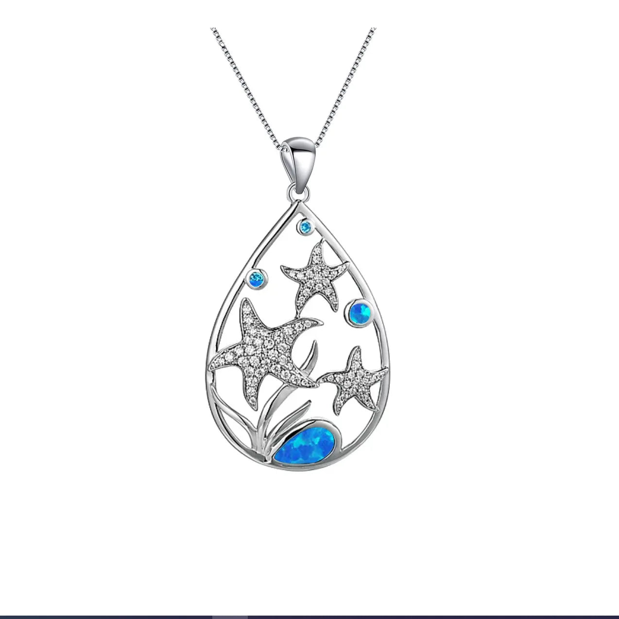 Opal Simple Necklace for Women Fashionable Style Blue Starfish Three Treasures Pendant Opal Necklace