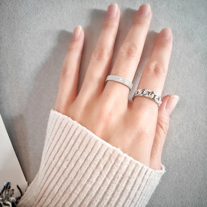 MuShan Jewelry Factory 925 Sterling Silver Original Chain High Carbon Diamond Ring Female Niche Design Personalized Ins Ring