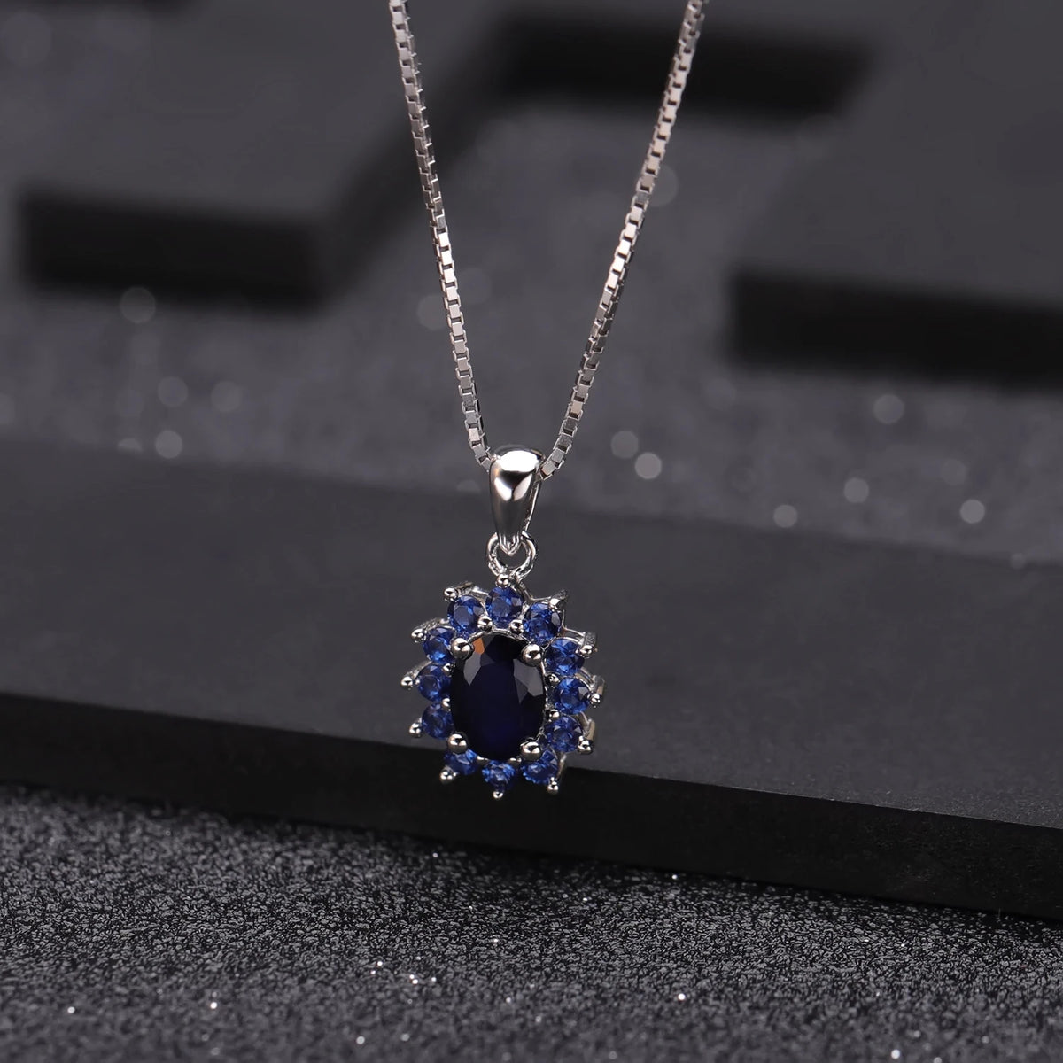 ArtistA Abiding Luxury Silver Fine Jewelry Set Natural Diffusion Sapphire Cluster Flower Ring Earing Pendant Necklace Set