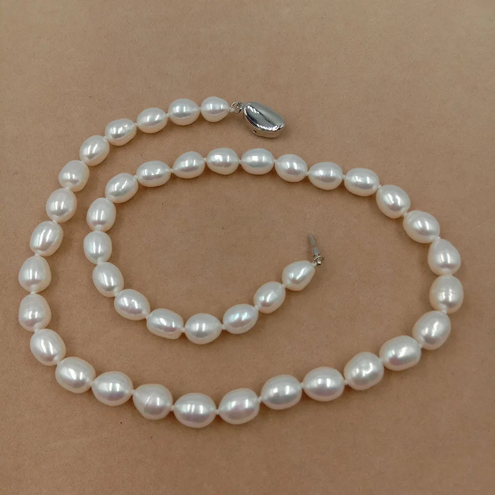 8 mm Rice Pearl Freshwater Jewelry Set 925 Silver Earring with Good Luster Wedding Factory Price Wholesale From the Factory