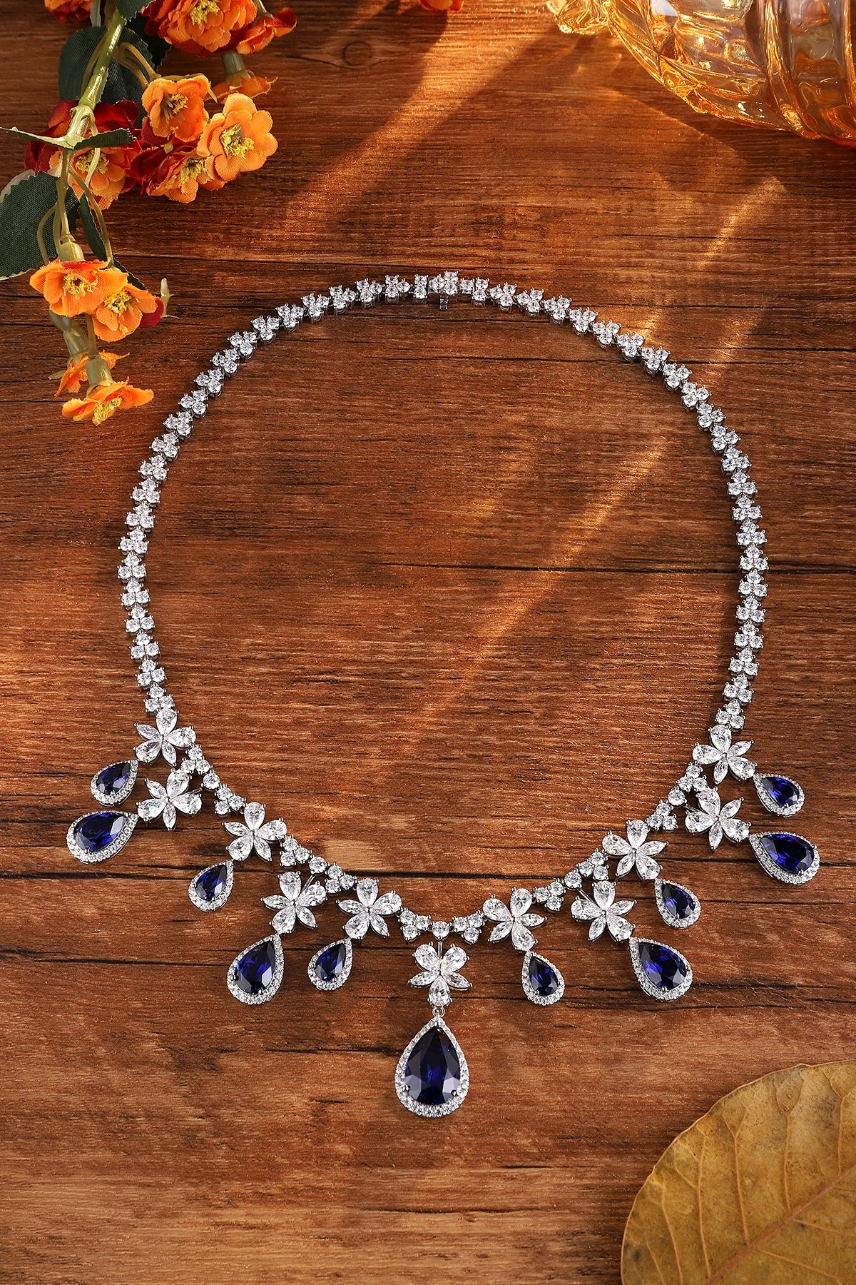 Gemfiori Luxury Design Lab Grown Sapphire Jewelry S925 Rhodium Plated Women Gemstone Party Engagement Necklace Customized Gold Acceptable