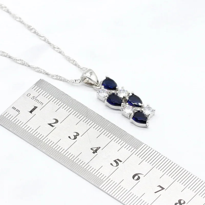 XOTICA Dark Blue Sapphire 925 Silver Jewelry Set for Women Hoop Earrings Bracelet Rings Necklace Pendant for Parties Weddings Birthday