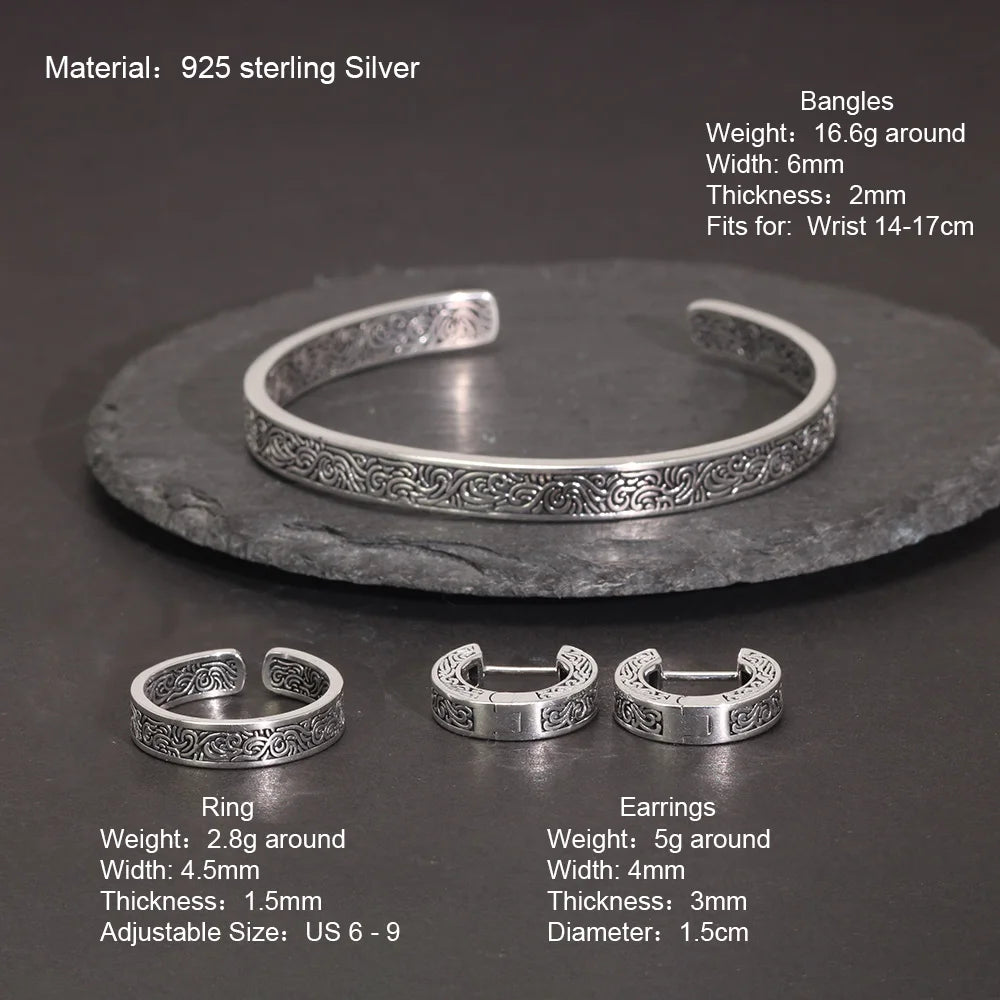 REBEL 925 Sterling Silver Vintage Plant Pattern Jewellery Set