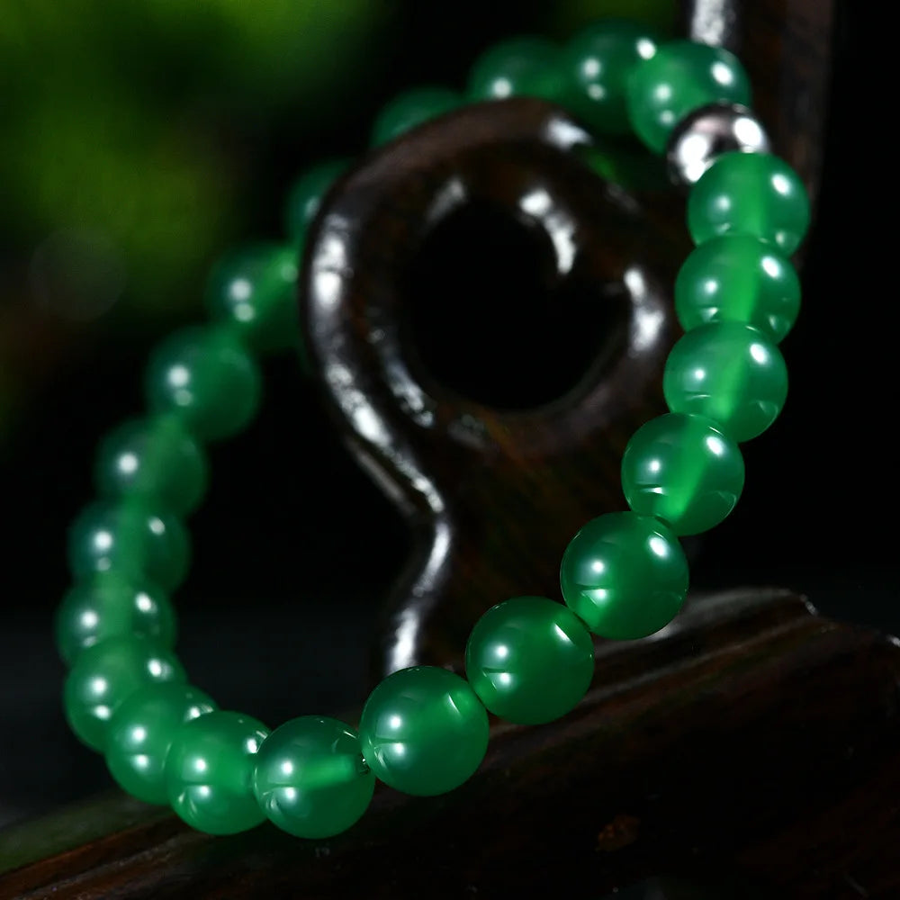 MUSHAN Jewelry Factory 2026 New Model 925 Silver 8mm Bracelet Inlaid With Round Straight Hole Green Jade Beads