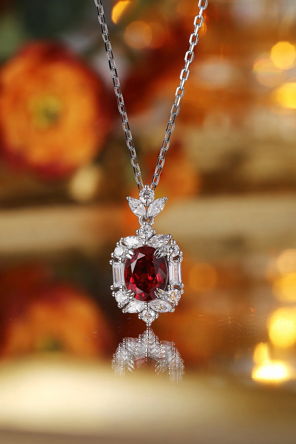 Gemfiori Anster 925 Sterling Silver High-quality Cultivated Ruby Necklace - Suitable for Parties or As a Gift
