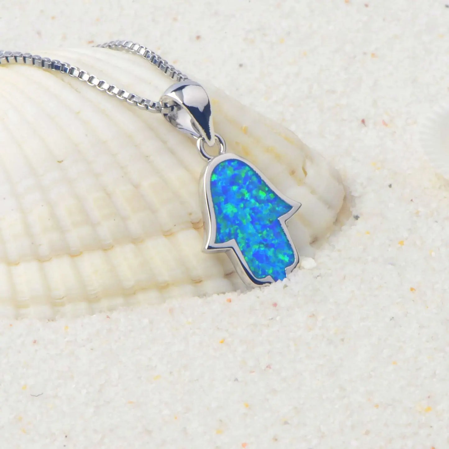 Bestselling TikTok INS Style Blue Opal Palm Necklace Wholesale Sparkle Opal Jewelry