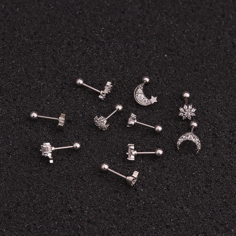 S&S Stainless Steel AAA Zircon Ear Bone Nail | Silver | 10 Designs
