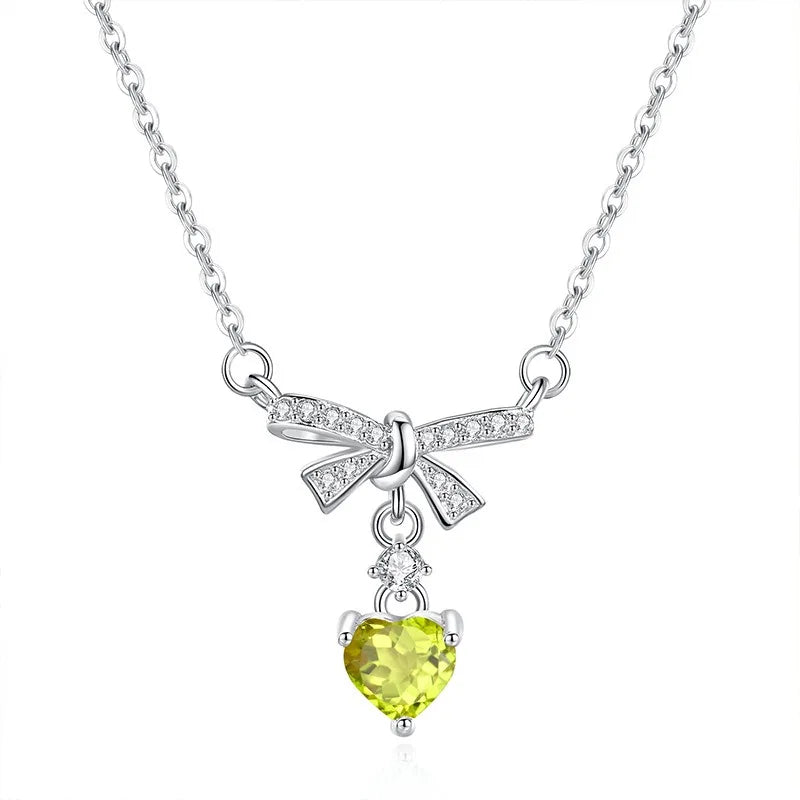Women 925 Sterling Silver Natural Stone Garnet Necklace Engagement Wedding Bow Knot Heart Pendant Chokers Jewelry Wholesale