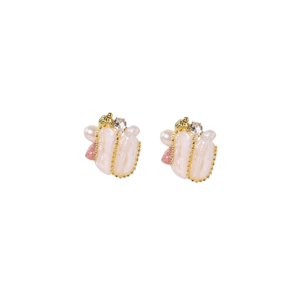 Natural Freshwater Baroque Pearl Strawberry Crystal Earrings Korean Style Women Luxury Jewelry Fashion Ladies and Girls Gift