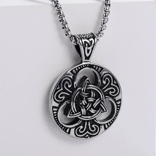 Nordic Viking Celtic Knot Totem Retro Hollow Carved Round Pendant Punk Locomotive Unisex Pendant Necklace Jewelry