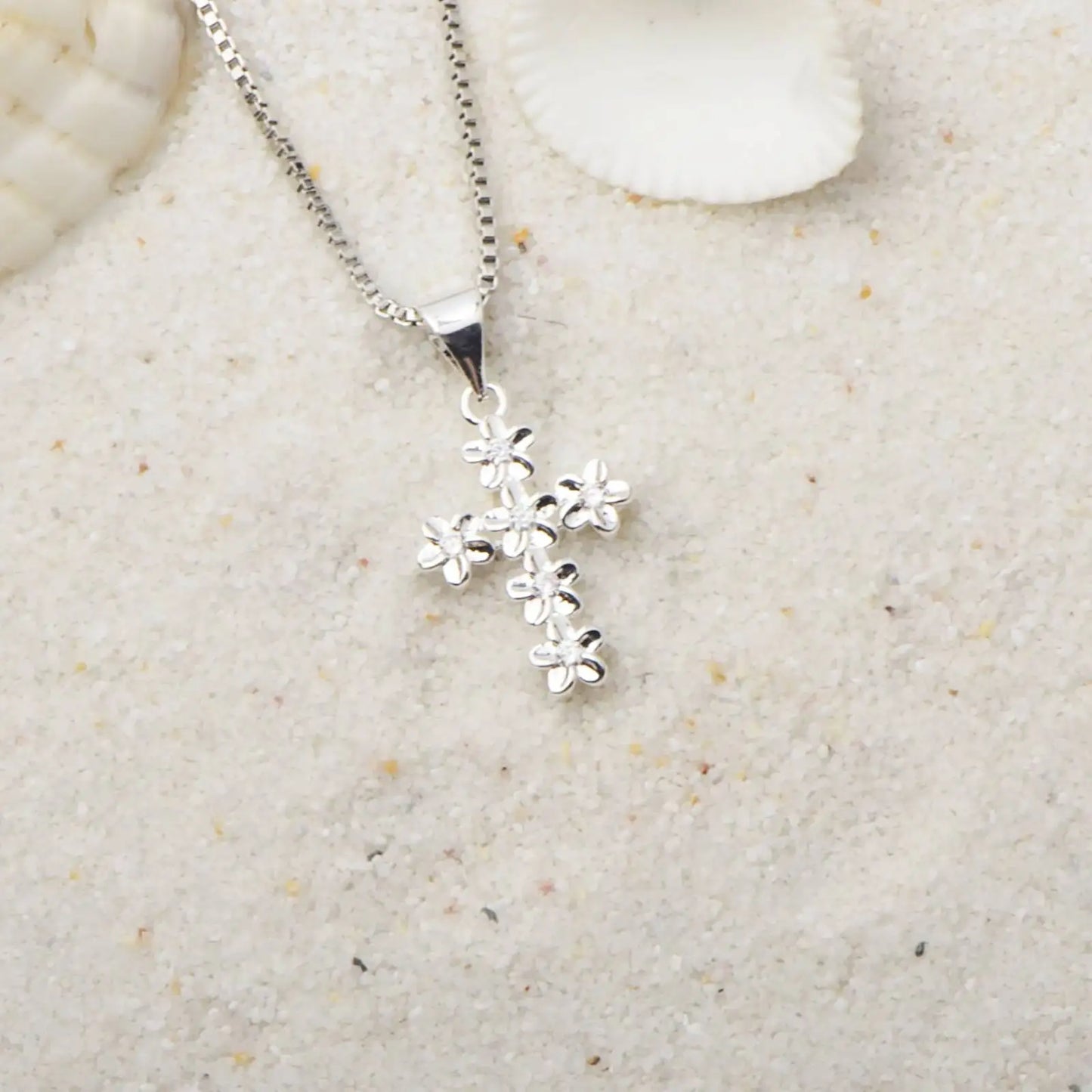 Flower Cross Pendant | Silver Christian Fashion Necklace