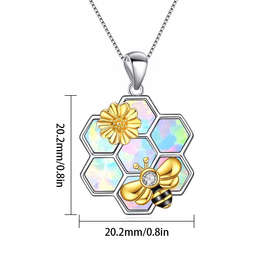 Honeycomb Bee & Flower Pendant Necklace Aobao Whimsical Fashion Jewelry for Daily Wear