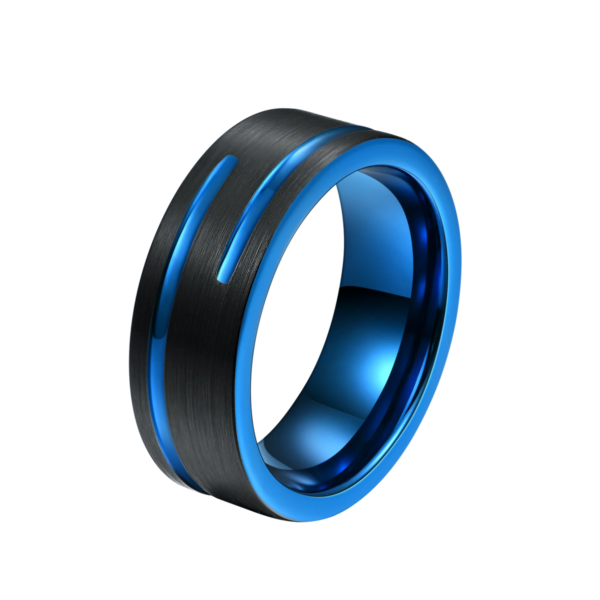 REBEL 8mm Blue Black Tungsten Carbide Classic Comfort Fit Ring | Unisex Wedding Band