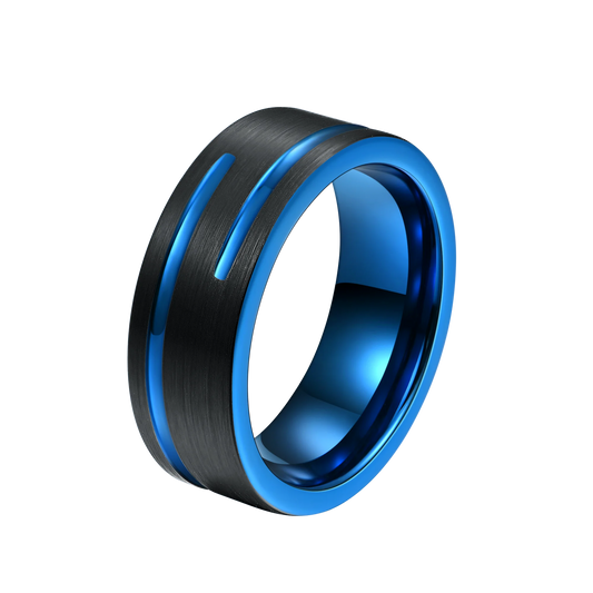 REBEL 8mm Blue Black Tungsten Carbide Classic Comfort Fit Ring | Unisex Wedding Band