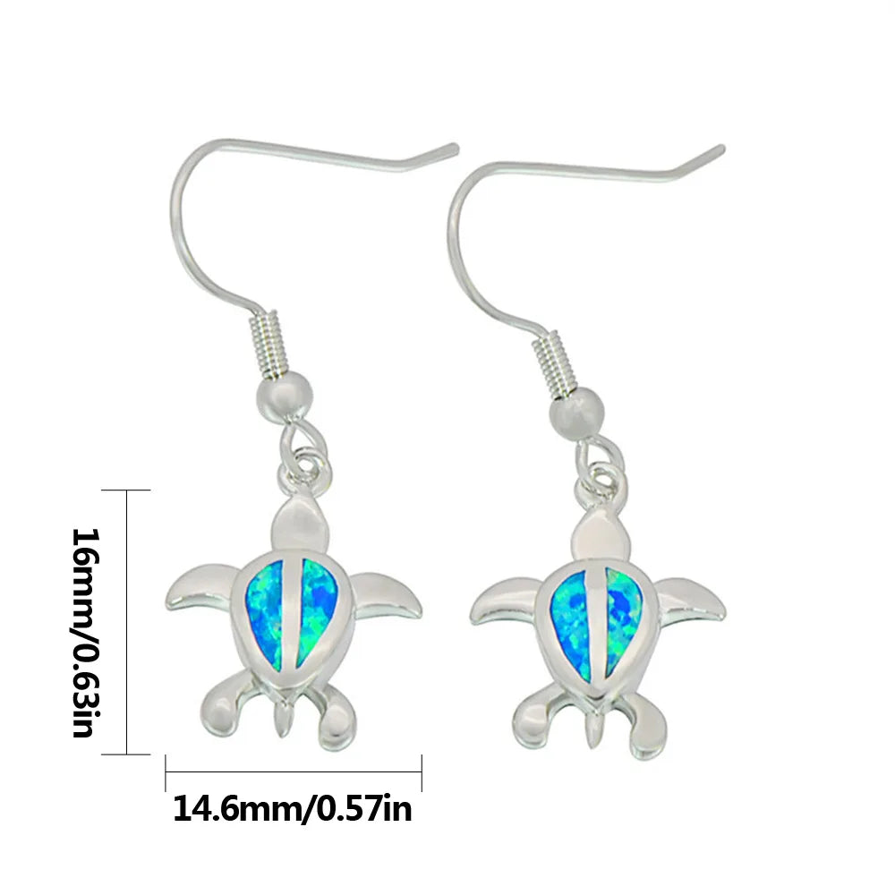 Cute Little Turtle Blue Opal Earrings  Iridescent Ocean Minimalist Earrings