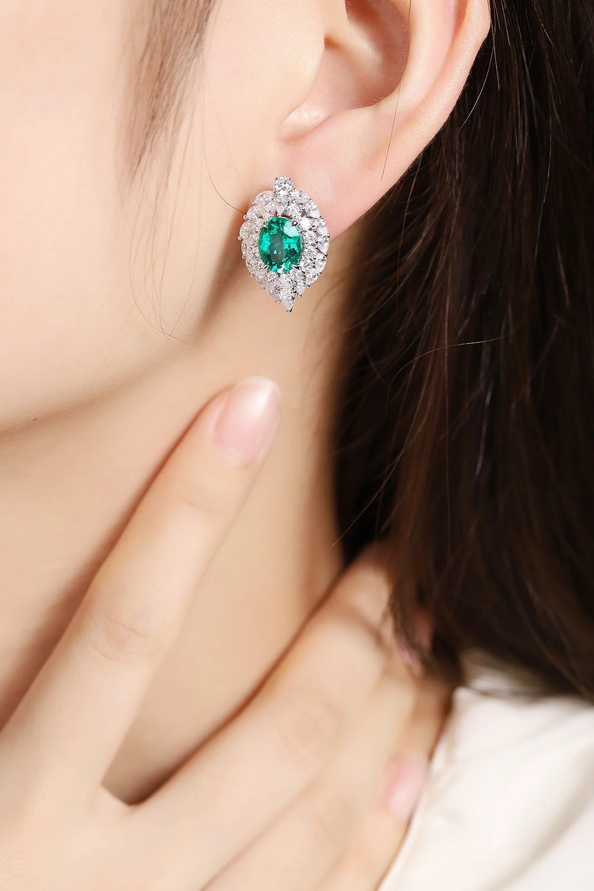 Gemfiori Anster High Quality S925 Lab Grown Emerald Earring Stud Dainty Gemstone Stud Earrings for Women Daily Wear Gift