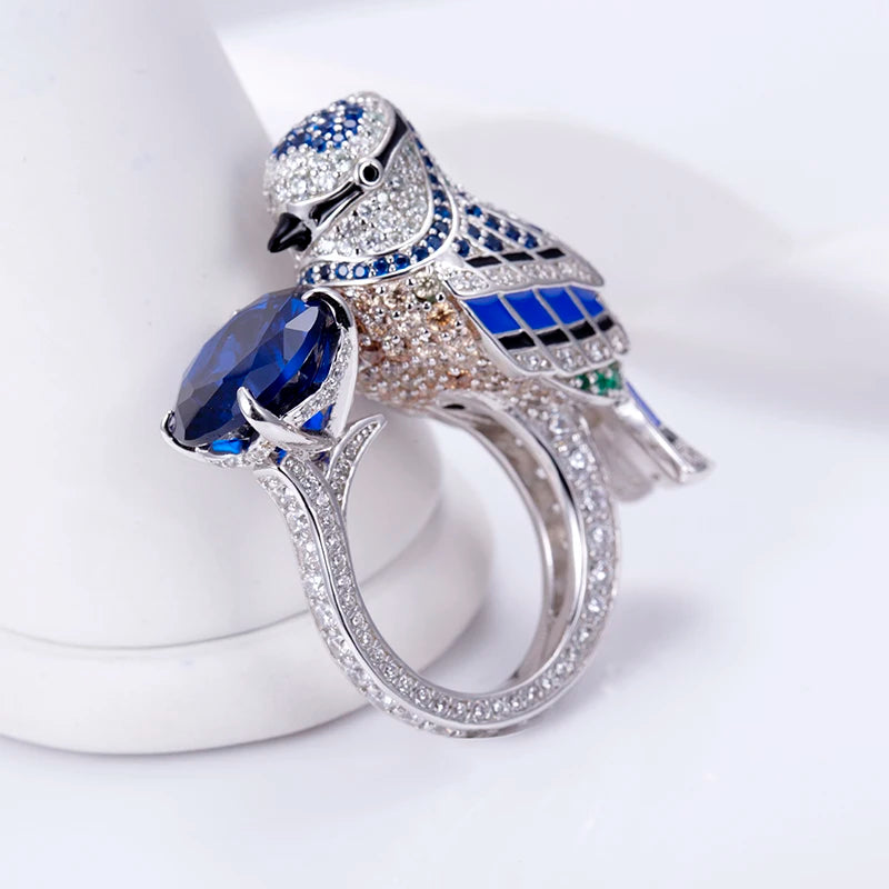 Messi Jewelry MSR-957 Round Royal Blue Lab Grown Sapphire Corundum Ring S925 Unique Design Wedding Ring Engagement Gift Band