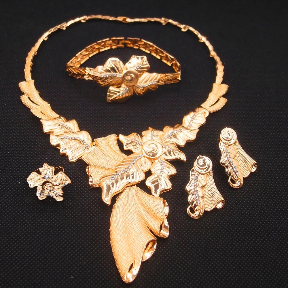 Zhuerrui Choking Necklace Bracelet Earrings Jewelry Set Brazilian Gold Luxury Jewelry Set Gold Plated Jewelry Set HC21050314