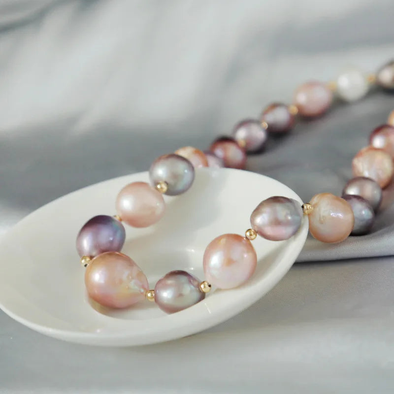 Luxury Natural Purple Edison Freshwater Pearl Necklace, Bracelet & Earrings Set — 18K Gold Plated
