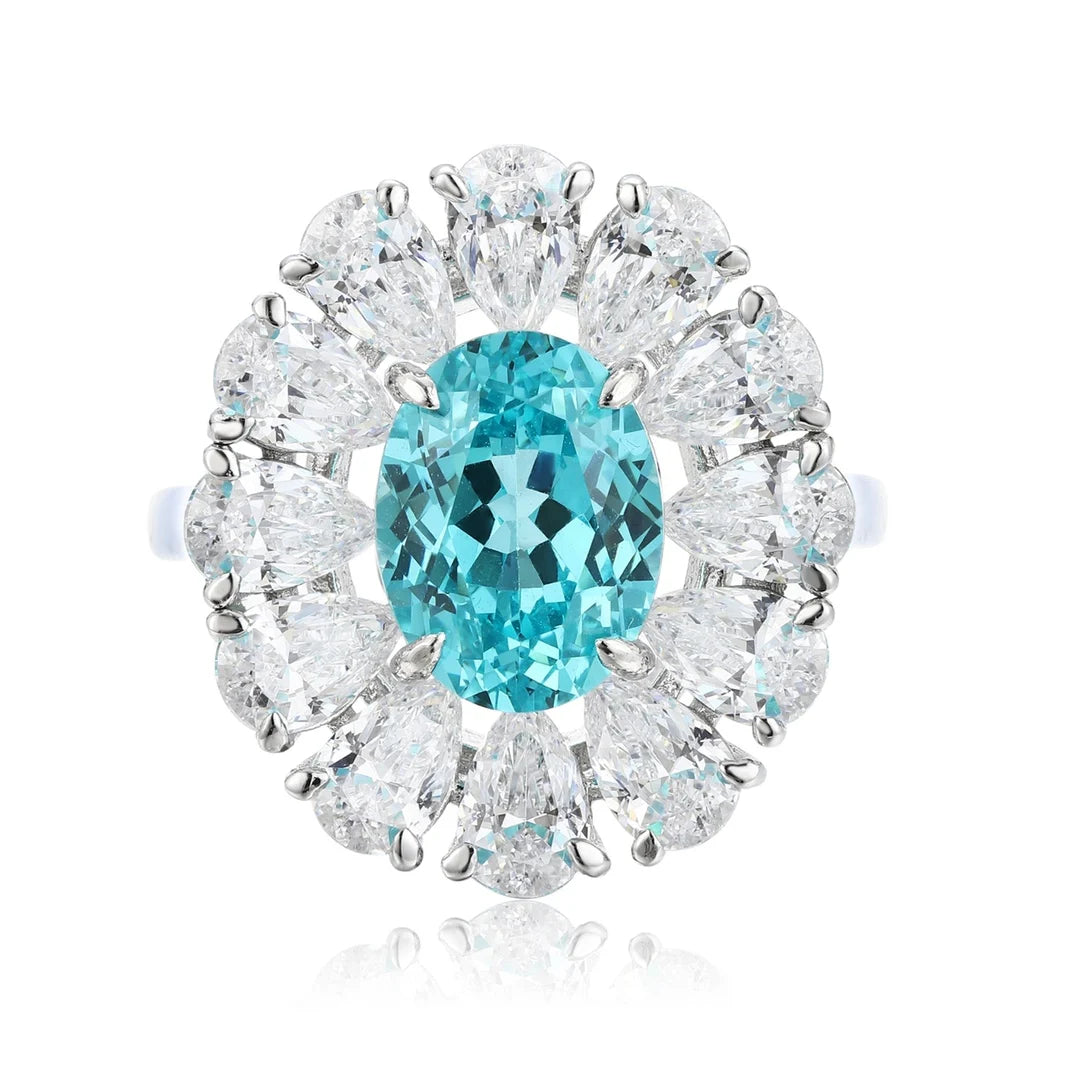 Gemfiori Anster Lab Made Diamonds and Ring S925 Sterling Silver Oval Cut Lab Created Paraiba Women Ring