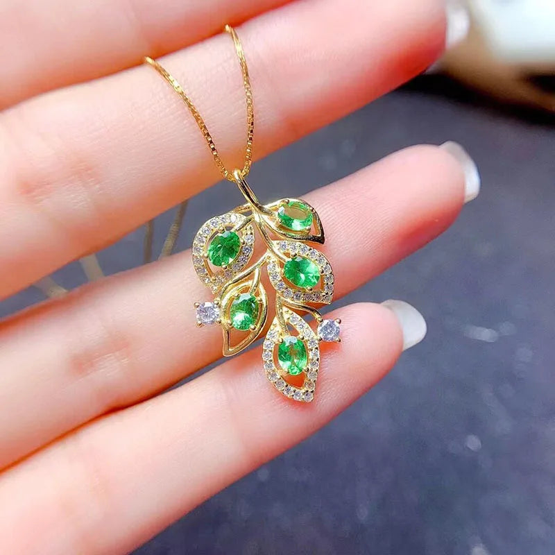 Gioiellieri Vintage 925 Sterling Silver Oval Cut Emerald Pendant Necklace Gold Plated Classic Style Party & Wedding Jewelry