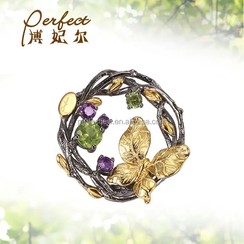 Italian Golden Butterfly 925 Sterling Silver Black Gold Plated Ring for Fashion Girl