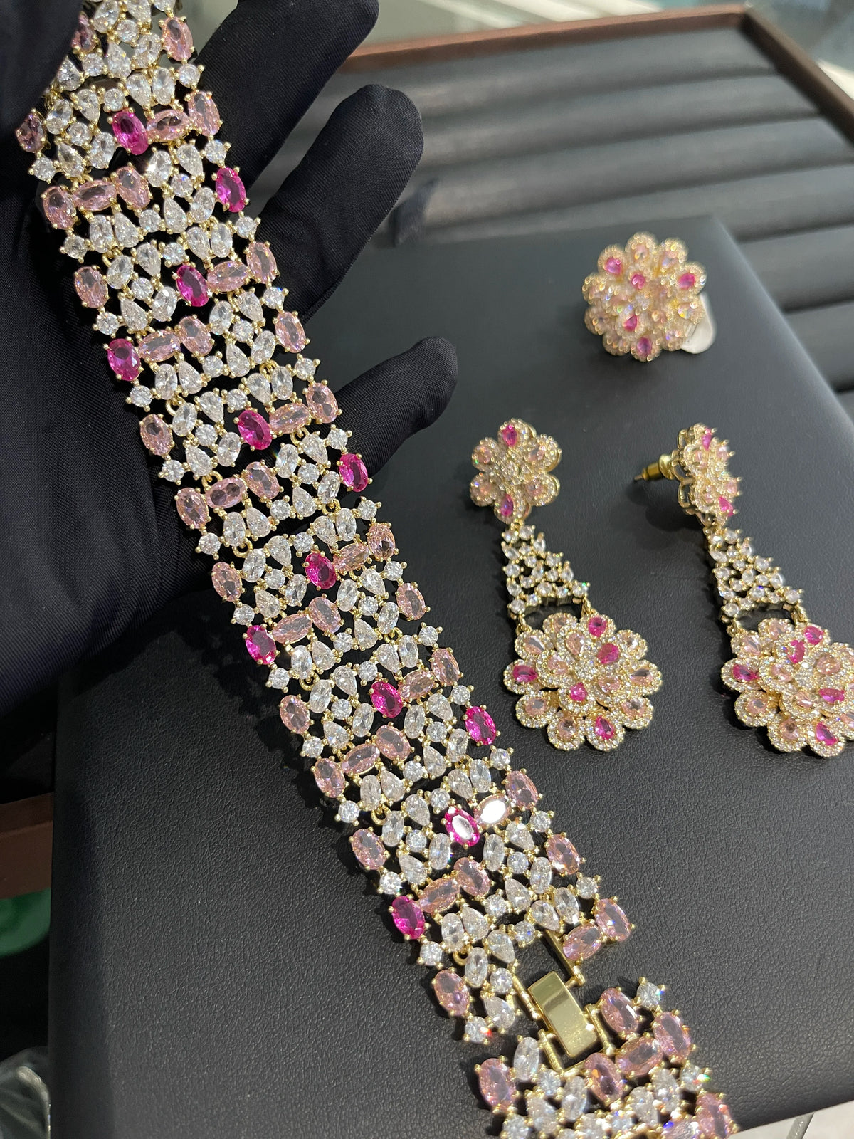 XOTICA TIANSHE Luxury Red Flower Jewelry 3Pcs Set Bracelet Earrings Ring Vintage Bridal Wedding Statement Jewelry For Women