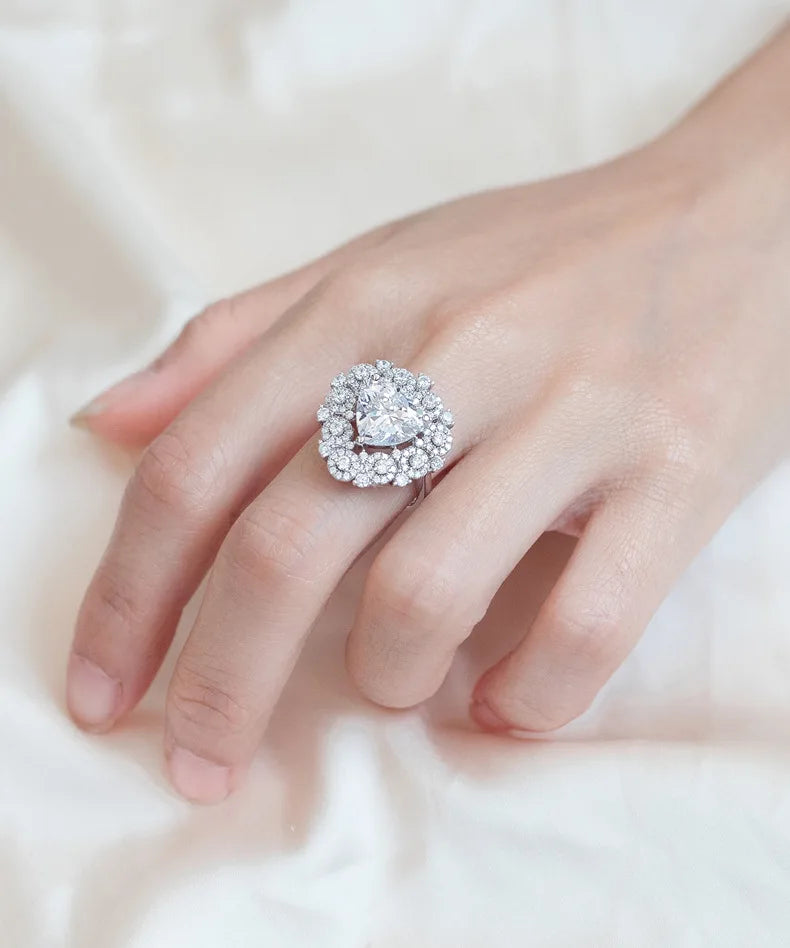 MuShan Jewelry Factory New Personalized Inlaid Simulated Geometric Zircon S925 Pure Silver Women's Wedding Anniversary Party