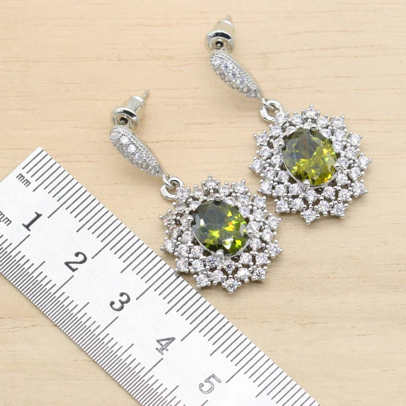 XOTICA Green Peridot Silver Jewelry Set for Women Including Bracelet Earrings Necklace Pendant Ring for Wedding Valentine's Day Zircon