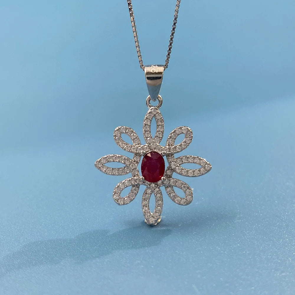 Gioiellieri July Birthstone Ruby Pendant with 925 Sterling Silver for Women Natural Red Gemstone Fine Jewelry Fashion Accessory Elegant Gift