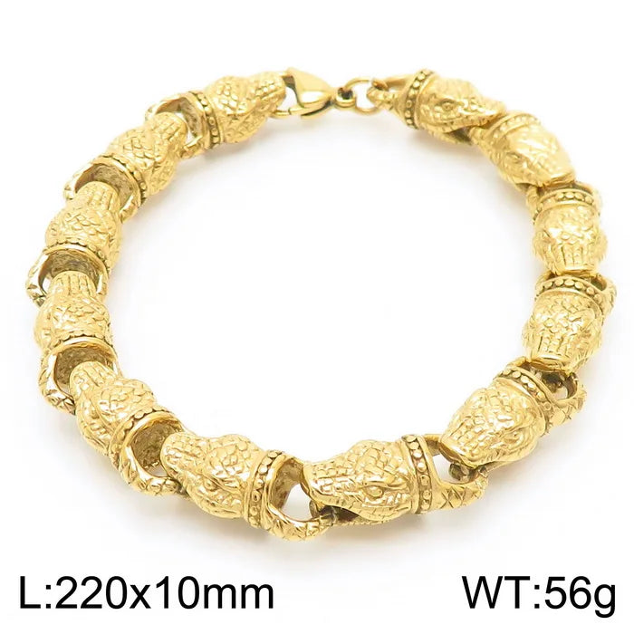 REBEL 220mm Men Punk Silver/Gold Stainless Steel Snake Head Links Bracelet
