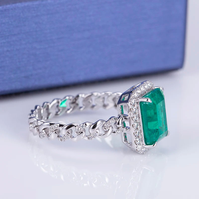 Gemfiori Messi Jewelry MS-560 18k Gold DEF Moissanite Create Emerald Ring