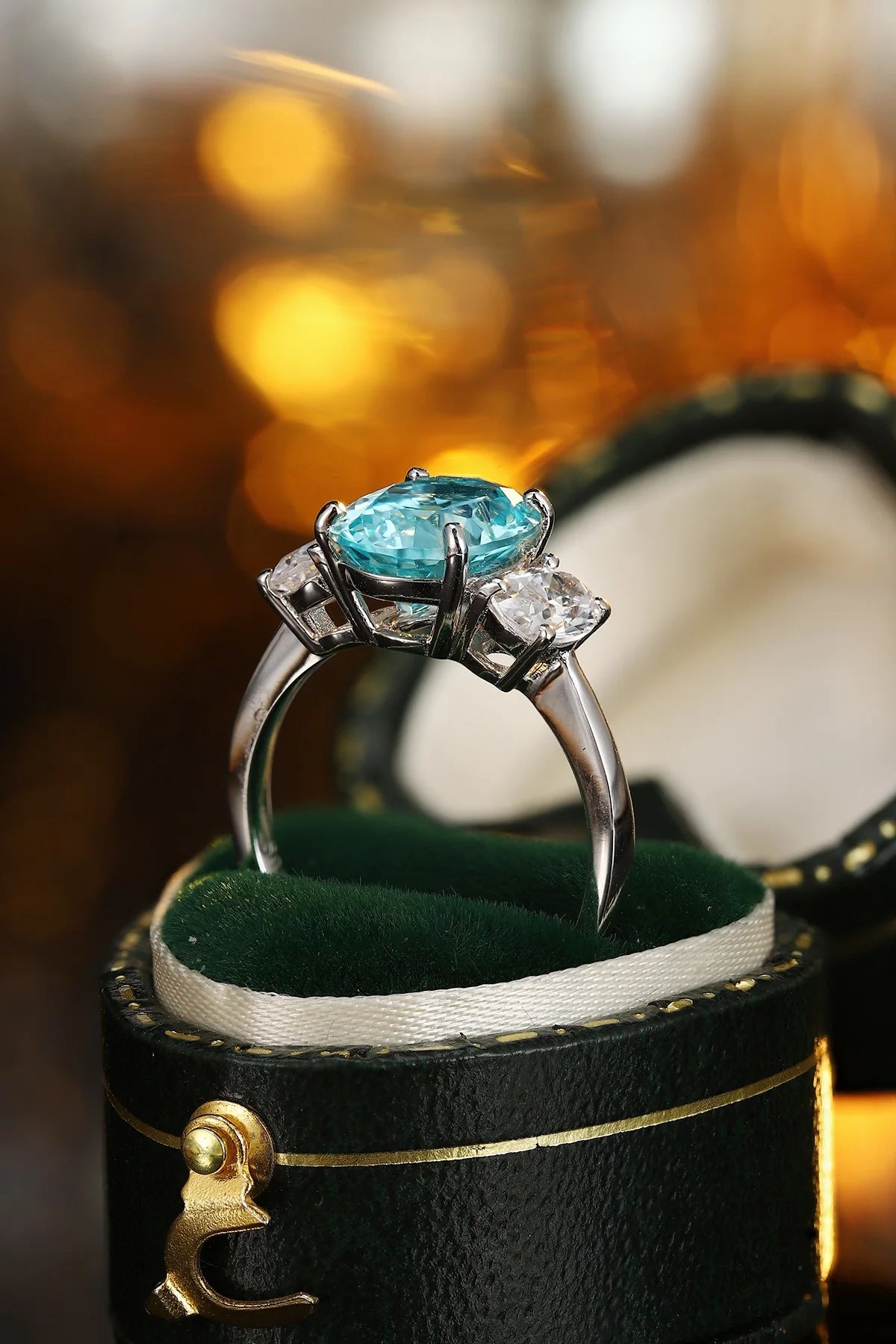 Gemfiori Customized Jewelry 925 Sterling Silver Ring Lab Grown Paraiba Bridal Engagement Wedding Rings for Women High-end Jewelry
