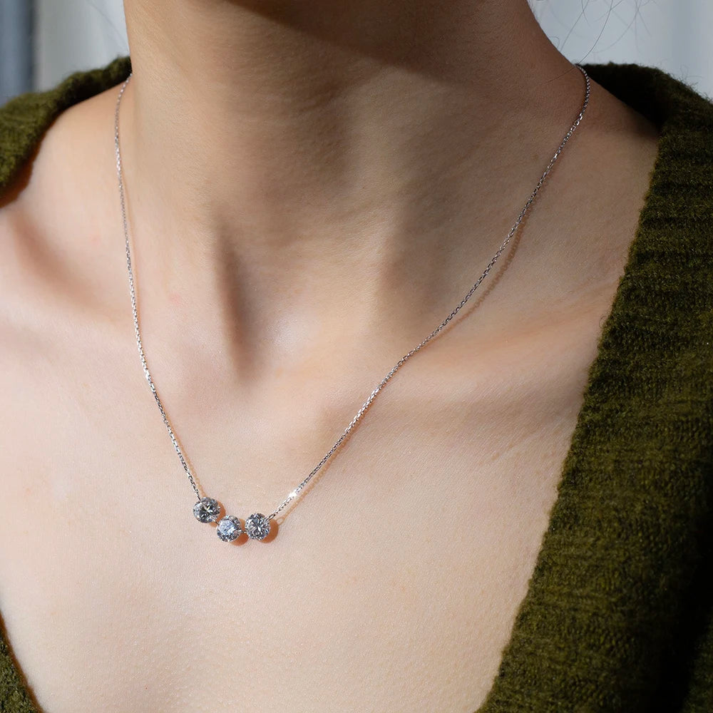 Gemfiori MSN-958 9k with 1ct Each 3pcs Loose Lab Grown Diamond Pendant Necklace for Woman Custom Jewelry Valentine's Gift for Girlfriend