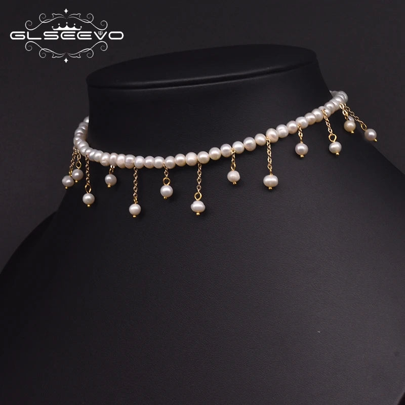 Handmade Beaded Tassel Choker Necklace for Best Friend Natural Freshwater Pearl Luxury Jewelry