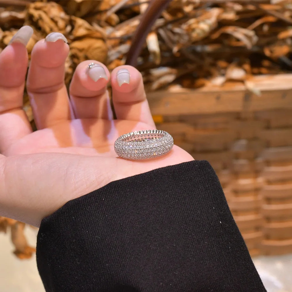 MuShan Jewelry Factory Five Rows Full Diamond Micro Inlaid Curved Zircon Ring with Ins Style Luxury 925 Silver Ring