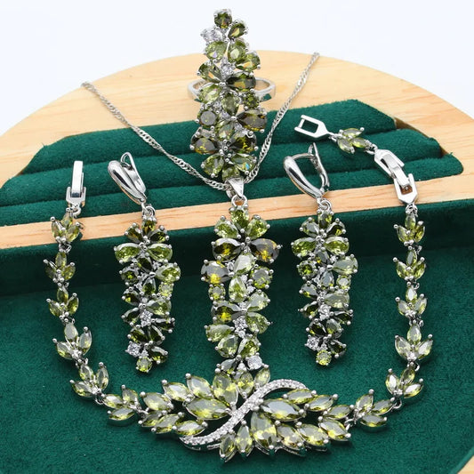 Dubai Platinum Plated Alloy Trendy Geometric Women's Sapphire Jewelry Sets-Wedding Party Gift Occasions (Necklace Earrings Ring)