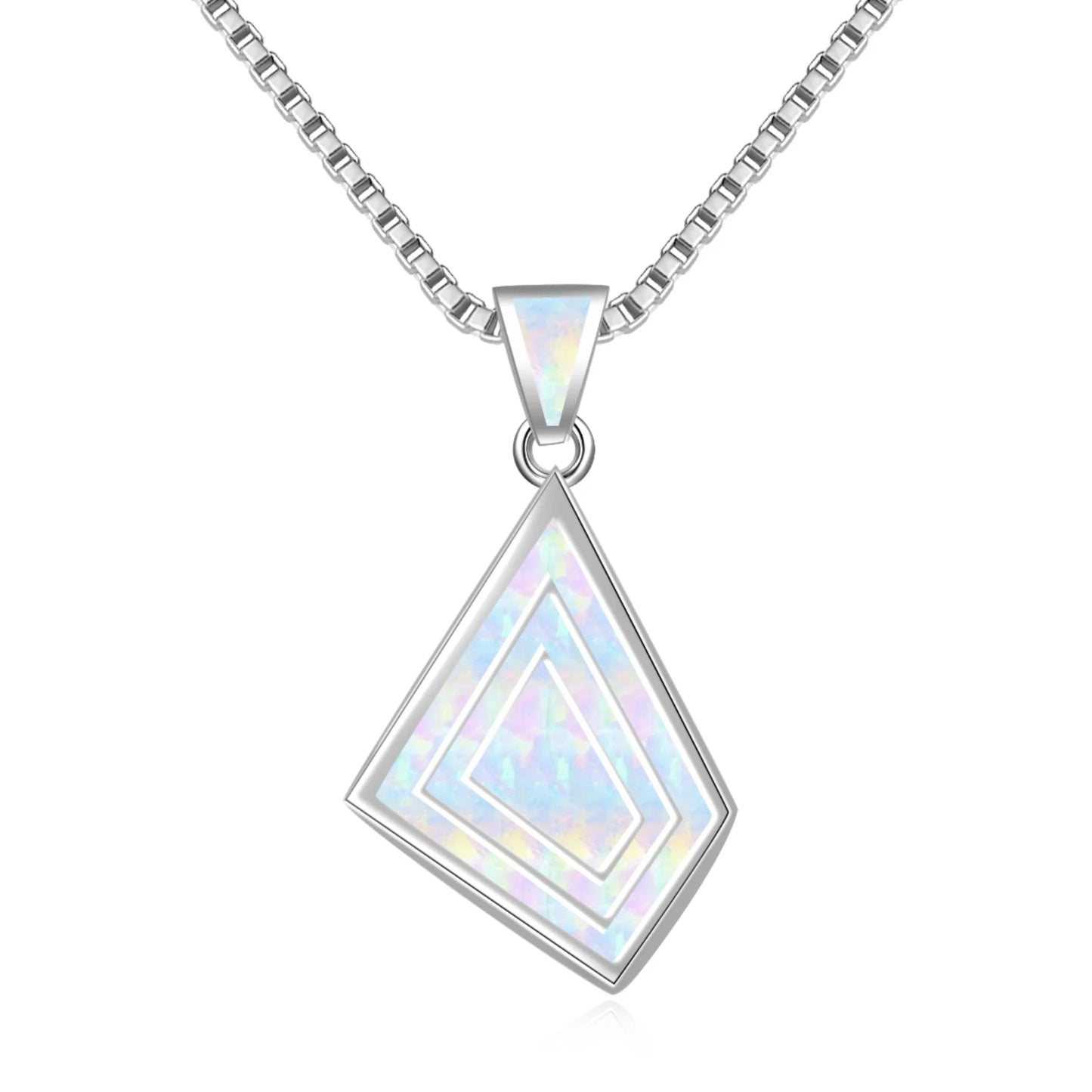 Nested Diamond Pendant Necklace Aobao Opal Inlaid Geometric Fashion Jewelry