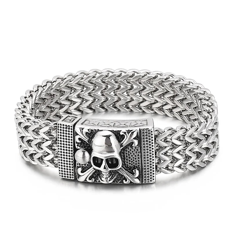 KALEN Punk Jewelry Stainless Steel Fashion Bracelets Skull Charm Bracelet Bangle for Men