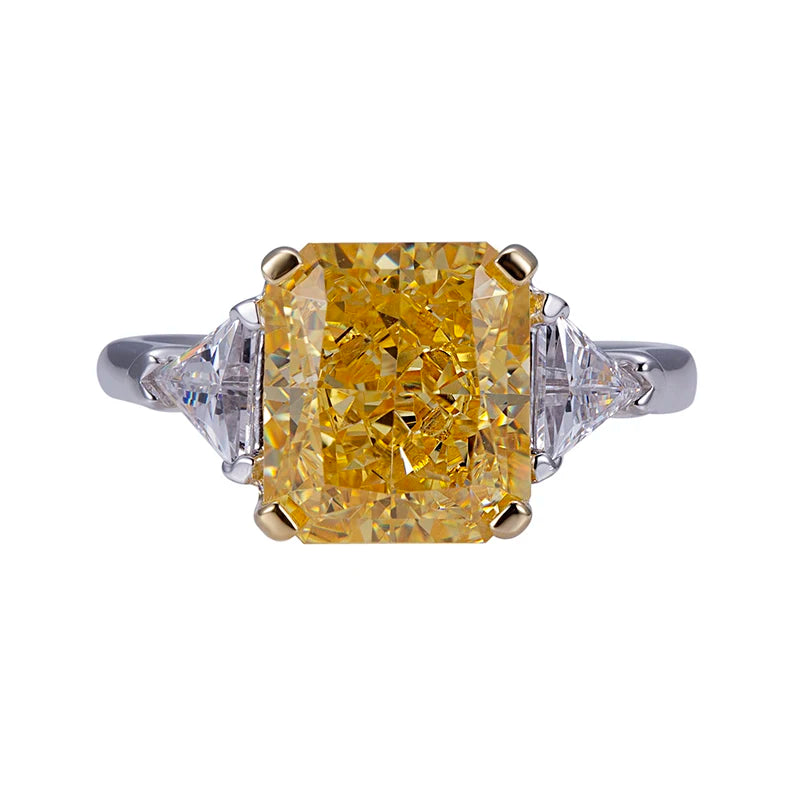 Messi Jewelry MSR-958 High Carbon Cubic Zircon Yellow Diamond Ring Jewelry S925 Radiant Cut  Engagement Wedding Ring