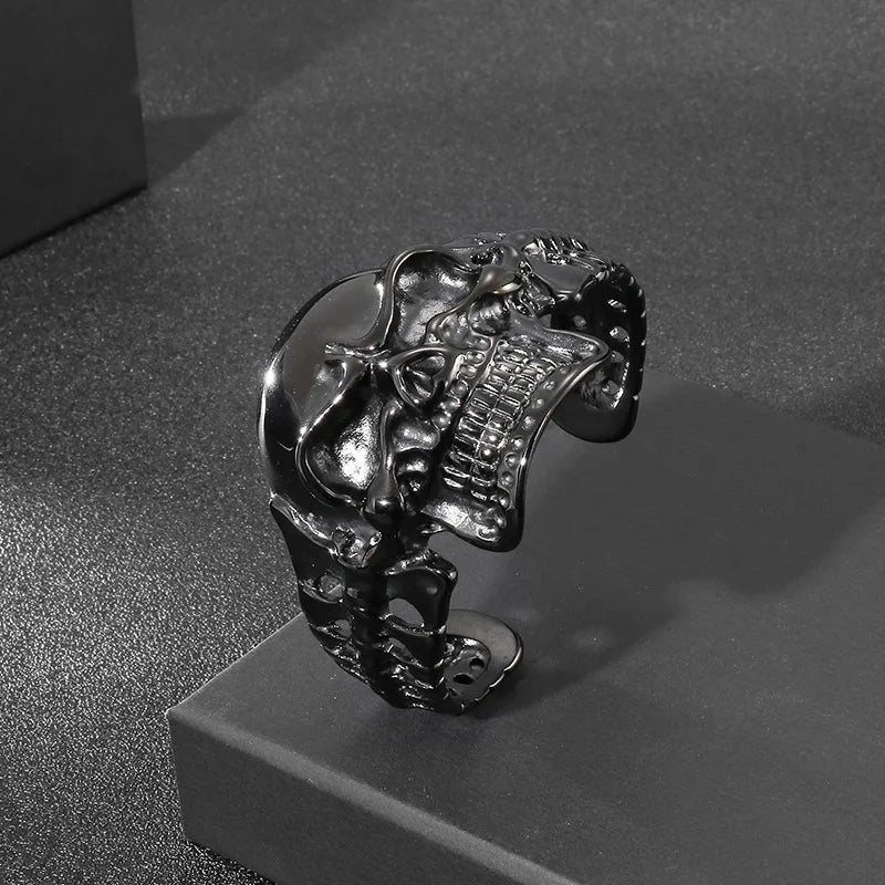 KALEN Punk Stainless Steel Men Bracelet Skull Cuff Open Bangle Bracelet