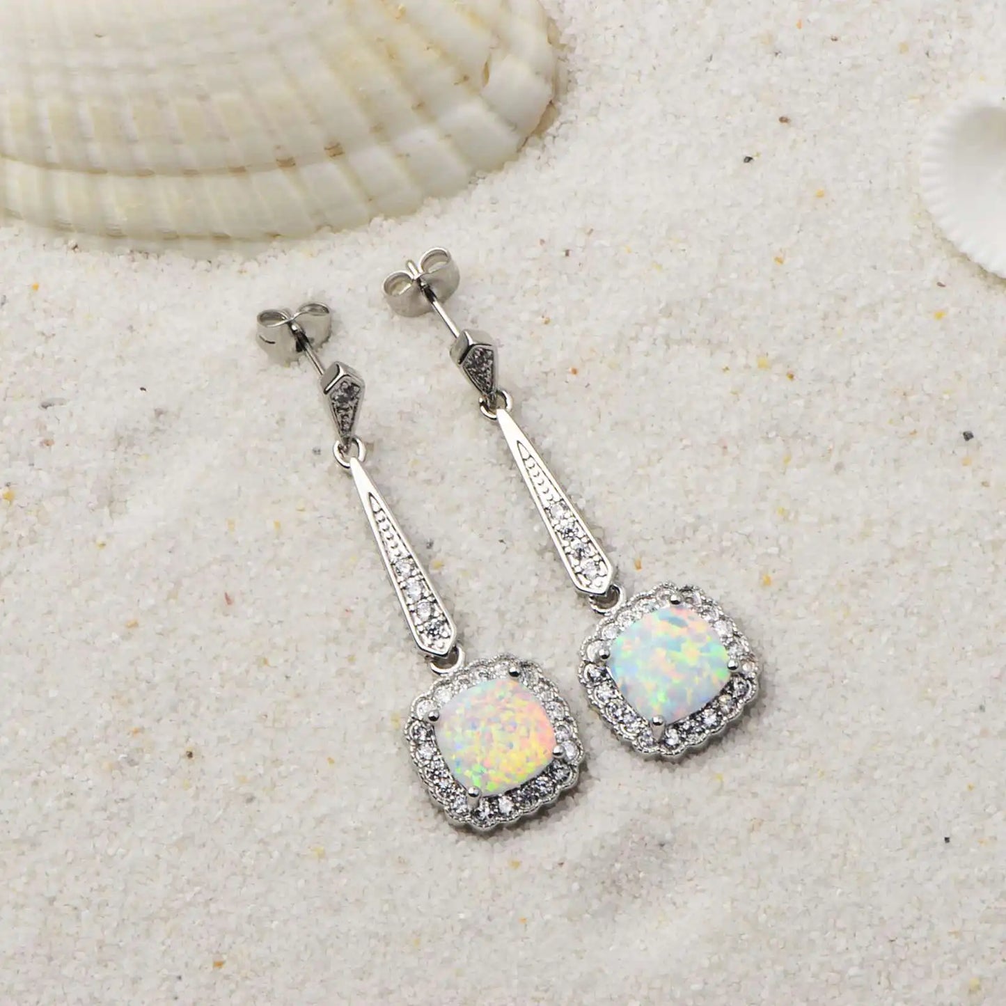 Aobao Women's Christian Bohemian Geometric Stud Earrings with Opal Silver Plated Brass Gift