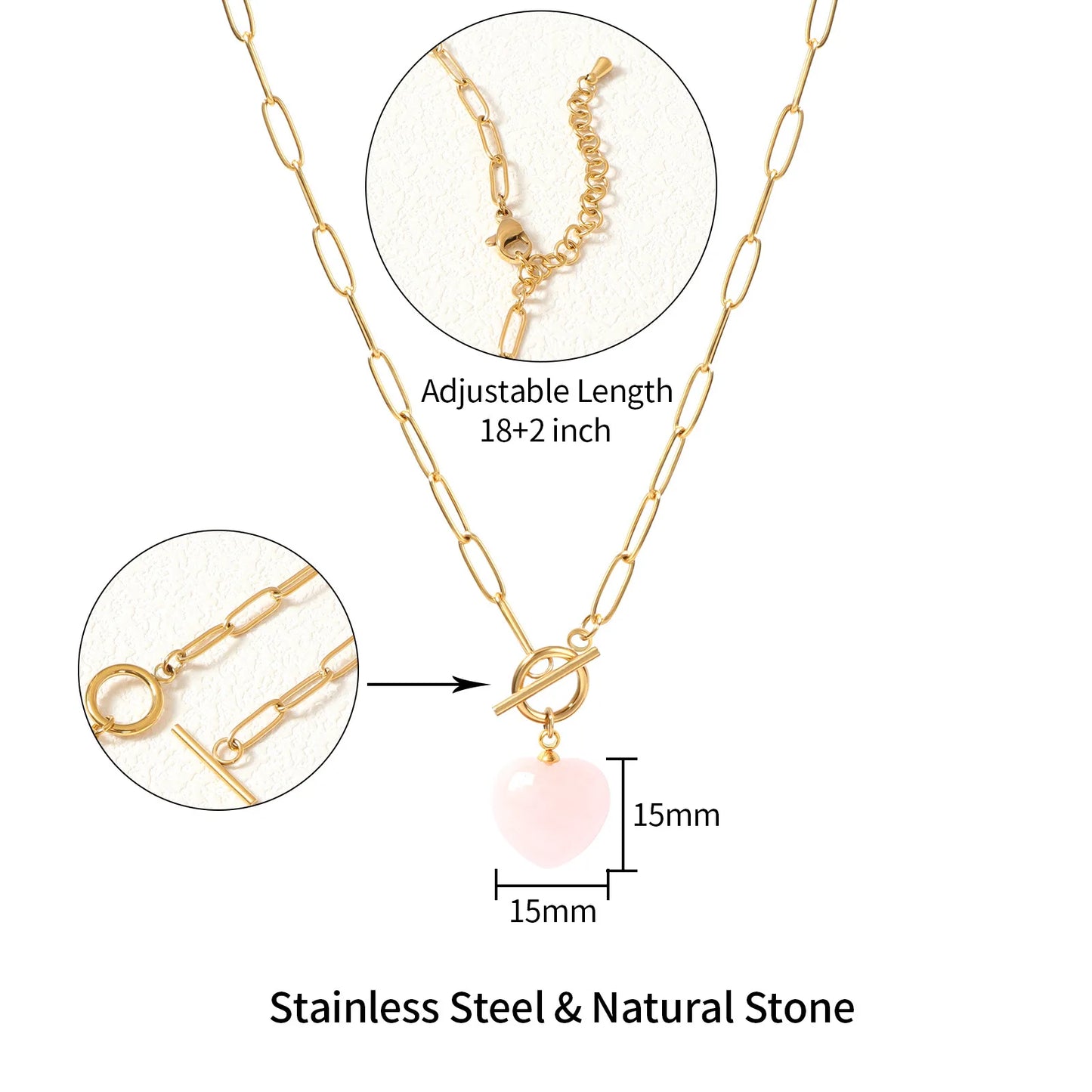Natural Stone Stainless Steel Heart Pendant Necklace Necklace