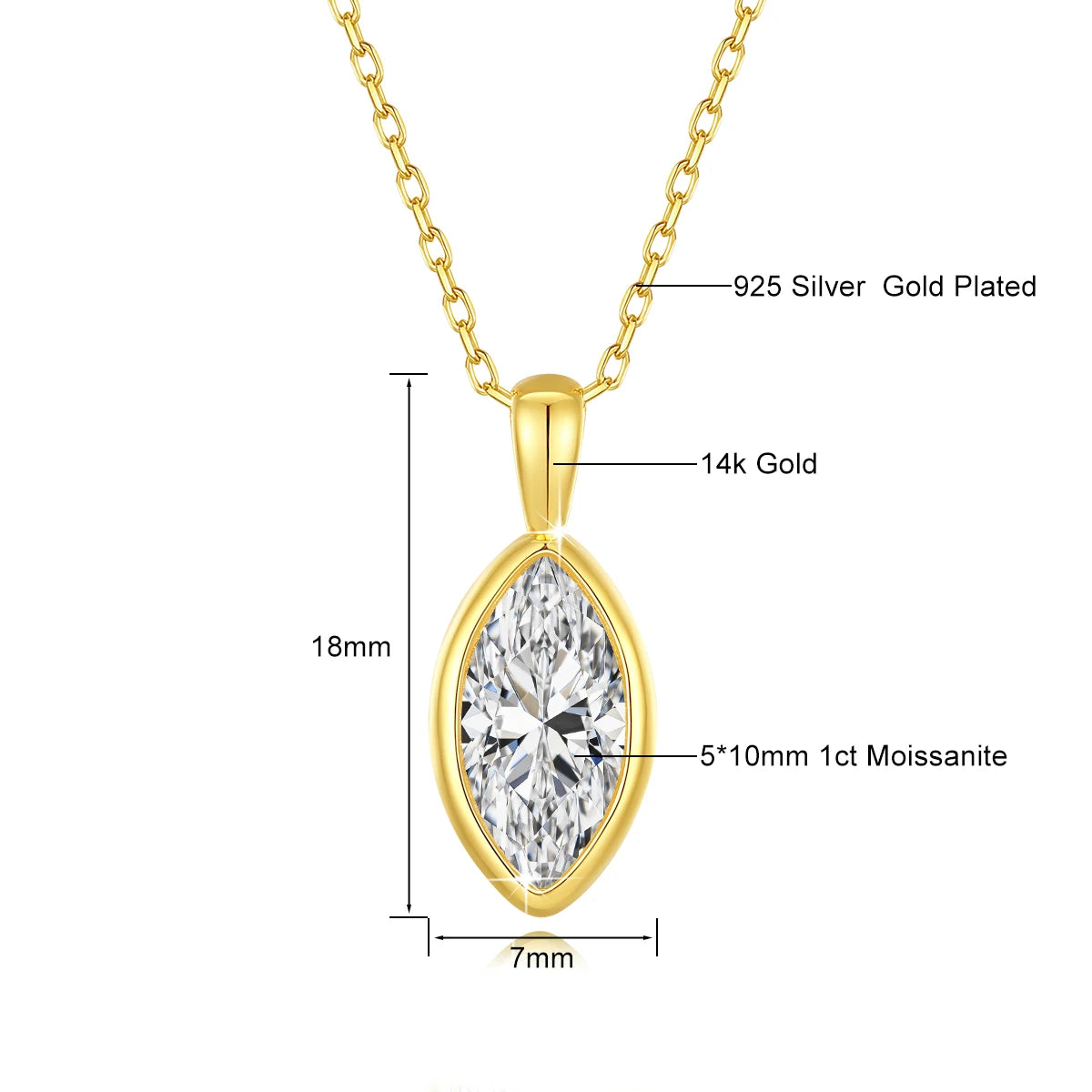 Gioiellieri Luxury Gift True 14K Gold Women's Classic Bezel Setting Design 1ct 2ct Marquis Cut Moissanite Diamond Pendant