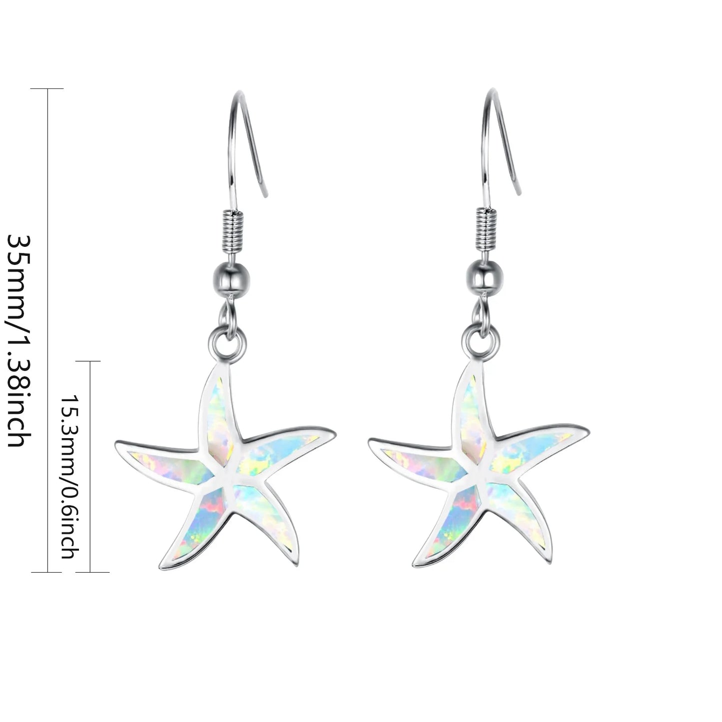 Aobao Women's TikTok for Ocean Style Blue Opal Starfish Drop Earrings Copper Alloy Silver Plated Trendy Gift Jewelry