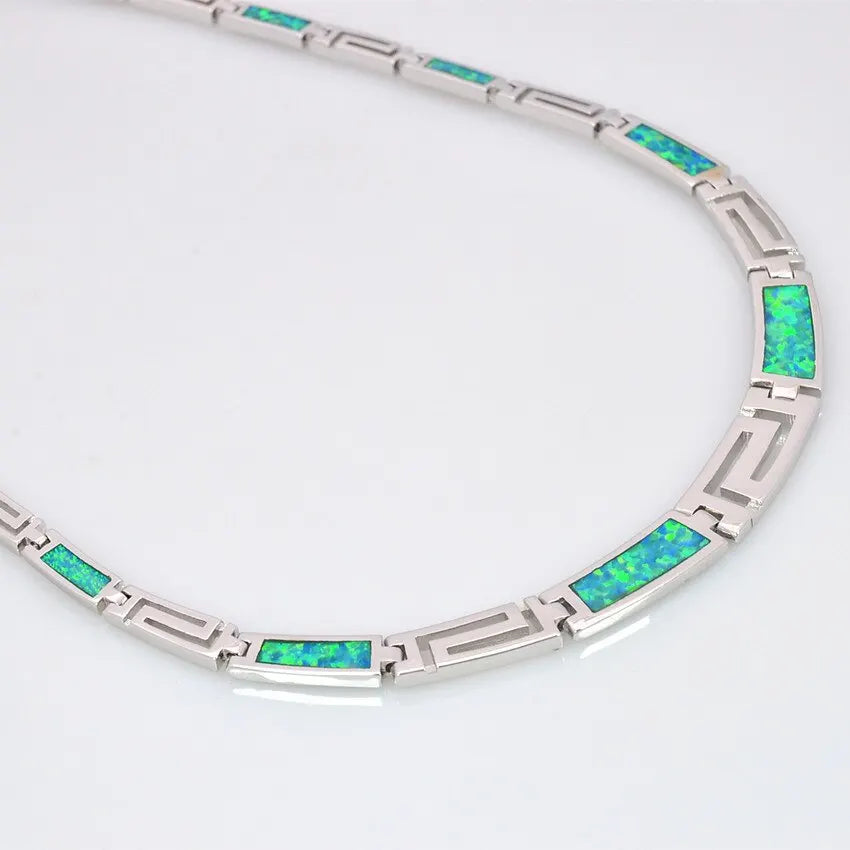 Aobao Christian Minimalist Geometric Silver Plated Copper Alloy Opal Link Chain Sweater Necklace for Women Gift