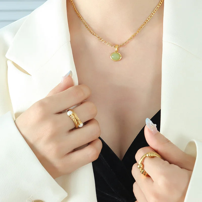 French Style Pendant Necklace & Earrings | Gold Plated Stainless Steel Everyday Fashion Jewellery
