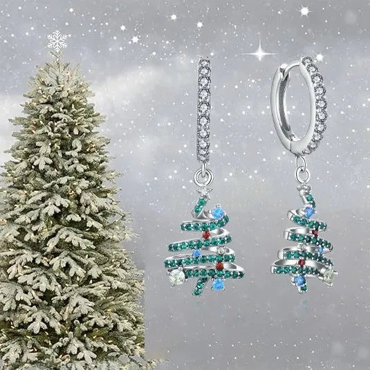 S&S 925 Silver Christmas Tree Necklace & Earrings Set – AAAAA Rose-Cut Zirconia – Rhodium Plated – Collection