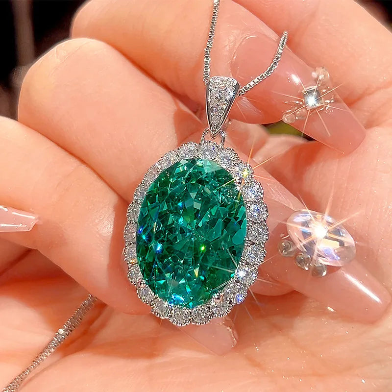 S&S Paraiba Green Zircon Jewellery Set – Pendant, Ring & Earrings – Collection