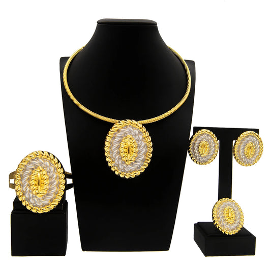 Zhuerru Italian Gold Plated Jewelry Set Simple Oval Necklace Bracelet Earrings Jewels Sets Bridal Wedding Accessories H00444